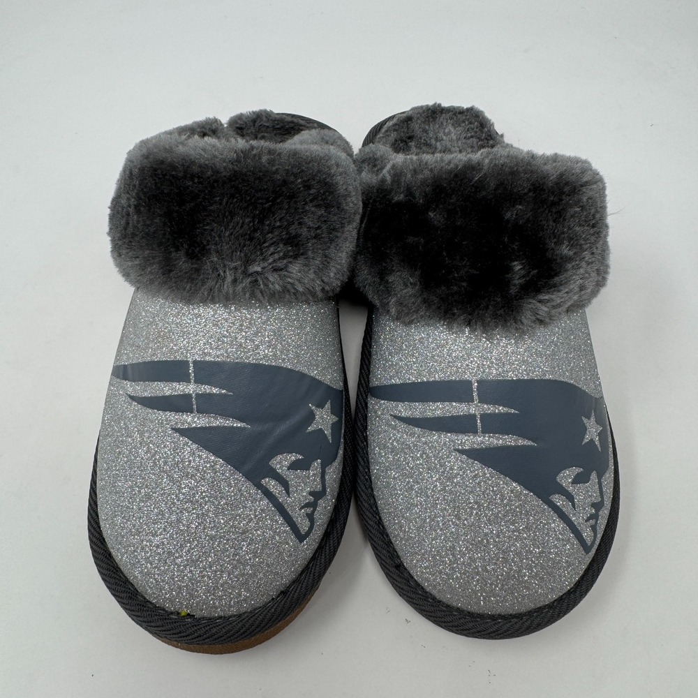 New England Patriots NFL Fur Slide Slippers by FOCO Gray Women's Size S (5-6)